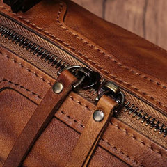 Red Vintage Leather Womens Boston Handbag Side Bag Brown Rivet Boston Shoulder Purse for Ladies