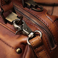 Red Vintage Leather Womens Boston Handbag Side Bag Brown Rivet Boston Shoulder Purse for Ladies