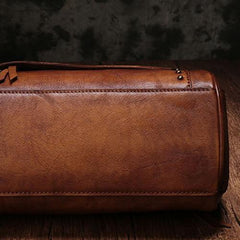 Red Vintage Leather Womens Boston Handbag Side Bag Brown Rivet Boston Shoulder Purse for Ladies