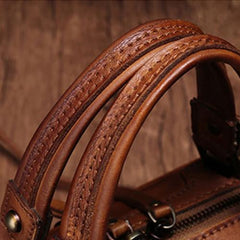 Red Vintage Leather Womens Boston Handbag Side Bag Brown Rivet Boston Shoulder Purse for Ladies