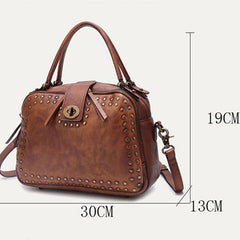 Vintage Womens Rivets Black Leather Handbags Shoulder Handbags Vintage Leather Purses for Ladies