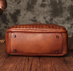 Vintage Womens Rivets Black Leather Handbags Shoulder Handbags Vintage Leather Purses for Ladies