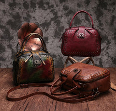 Vintage Womens Rivets Black Leather Handbags Shoulder Handbags Vintage Leather Purses for Ladies