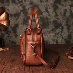 Vintage Womens Rivets Black Leather Handbags Shoulder Handbags Vintage Leather Purses for Ladies