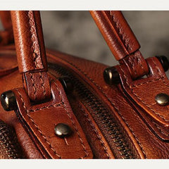 Vintage Womens Rivets Black Leather Handbags Shoulder Handbags Vintage Leather Purses for Ladies