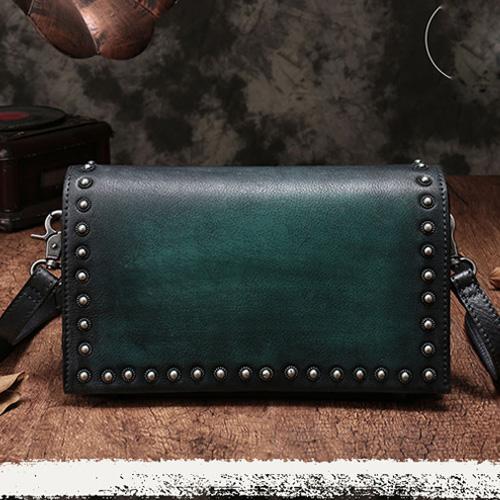 Brown Womens Vintage Leather Shoulder Purse Green Studded Small Red Side Bag Pur DD824481086