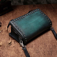 Green Womens Vintage Leather Shoulder Purse Brown Studded Small Red Side Bag Purse for Ladies