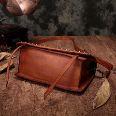 Brown Womens Vintage Leather Shoulder Purse Studded Green Small Side Bag Purse for Ladies