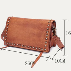 Brown Womens Vintage Leather Shoulder Purse Studded Green Small Side Bag Purse for Ladies