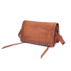 Brown Womens Vintage Leather Shoulder Purse Studded Green Small Side Bag Purse for Ladies