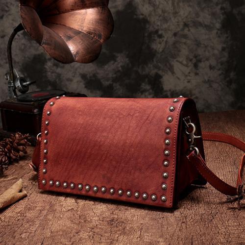Green Womens Vintage Leather Shoulder Purse Brown Studded Small Red Side Bag Pur DD824481086