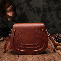Vintage Womens Coffee Leather Saddle Handbag Vintage Style Shoulder Purses for Ladies