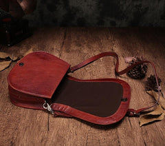 Red Vintage Leather Womens Saddle Shoulder Bag Side Bag Green Cross body Purse for Ladies