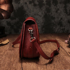 Red Vintage Leather Womens Saddle Shoulder Bag Side Bag Green Cross body Purse for Ladies