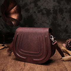 Vintage Womens Coffee Leather Saddle Handbag Vintage Style Shoulder Purses for Ladies