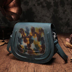 Red Vintage Leather Womens Saddle Shoulder Bag Side Bag Green Cross body Purse for Ladies