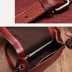 Vintage Womens Coffee Leather Saddle Handbag Vintage Style Shoulder Purses for Ladies