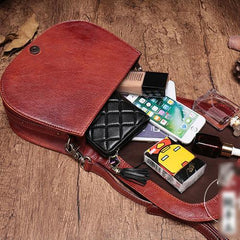 Vintage Womens Coffee Leather Saddle Handbag Vintage Style Shoulder Purses for Ladies