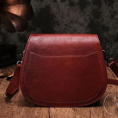 Vintage Womens Coffee Leather Saddle Handbag Vintage Style Shoulder Purses for Ladies