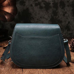 Red Vintage Leather Womens Saddle Shoulder Bag Side Bag Green Cross body Purse for Ladies