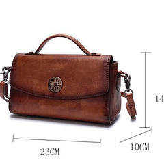 Vintage Womens Brown Leather Handbags Red Leather Shoulder Handbag Satchel Purse for Ladies