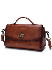 Vintage Womens Brown Leather Handbags Red Leather Shoulder Handbag Satchel Purse for Ladies
