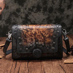 Grey Vintage Ladies Leather Small Satchel Bag Shoulder Bag Red Side Bag Clutch Purse for Women