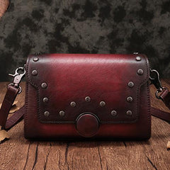 Grey Vintage Ladies Leather Small Satchel Bag Shoulder Bag Red Side Bag Clutch Purse for Women