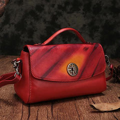 Vintage Womens Brown Leather Handbags Red Leather Shoulder Handbag Satchel Purse for Ladies