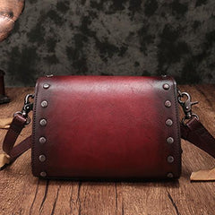 Grey Vintage Ladies Leather Small Satchel Bag Shoulder Bag Red Side Bag Clutch Purse for Women