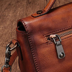 Vintage Womens Brown Leather Handbags Red Leather Shoulder Handbag Satchel Purse for Ladies