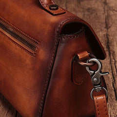 Vintage Womens Brown Leather Handbags Red Leather Shoulder Handbag Satchel Purse for Ladies
