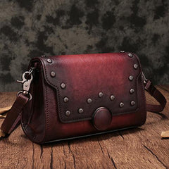 Grey Vintage Ladies Leather Small Satchel Bag Shoulder Bag Red Side Bag Clutch Purse for Women