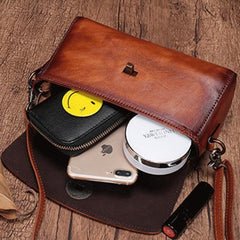 Vintage Womens Brown Leather Handbags Red Leather Shoulder Handbag Satchel Purse for Ladies
