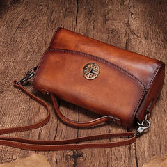 Vintage Womens Brown Leather Handbags Red Leather Shoulder Handbag Satchel Purse for Ladies