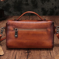 Vintage Womens Brown Leather Handbags Red Leather Shoulder Handbag Satchel Purse for Ladies