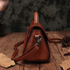 Vintage Womens Brown Leather Handbags Red Leather Shoulder Handbag Satchel Purse for Ladies