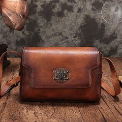 Vintage Womens Brown Leather Saddle Shoulder Bag Small Satchel Bag Crossbody Bag for Ladies
