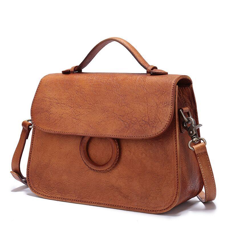 Brown Ladies Vintage Leather Shoulder Satchel Purse Handbags Green Structured Satchel Purse for Ladies