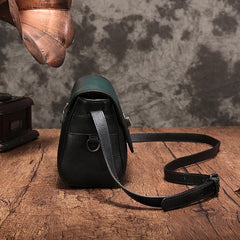 Vintage Womens Green Leather Saddle Shoulder Bag Small Satchel Bag Crossbody Bag for Ladies