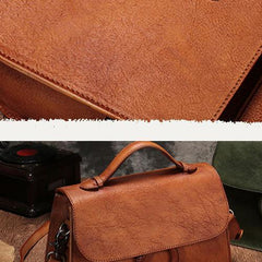 Brown Ladies Vintage Leather Shoulder Satchel Purse Green Handbags Structured Satchel Purse for Ladies