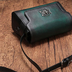 Vintage Womens Green Leather Saddle Shoulder Bag Small Satchel Bag Crossbody Bag for Ladies