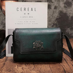 Vintage Womens Green Leather Saddle Shoulder Bag Small Satchel Bag Crossbody Bag for Ladies