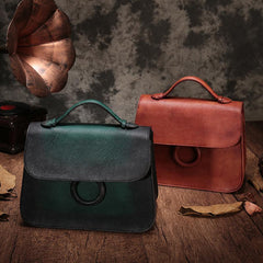 Brown Ladies Vintage Leather Shoulder Satchel Purse Handbags Green Structured Satchel Purse for Ladies