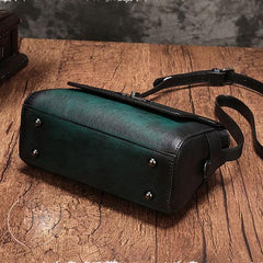 Vintage Womens Green Leather Saddle Shoulder Bag Small Satchel Bag Crossbody Bag for Ladies