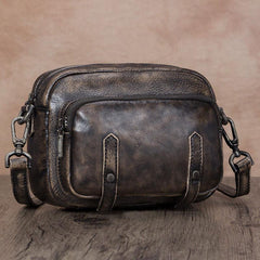 Grey Vintage Mens Leather Small Messenger Bag Side Bag Postman Bag Courier Bag for Men