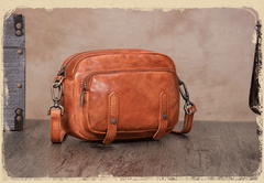 Grey Vintage Mens Leather Small Messenger Bag Side Bag Postman Bag Courier Bag for Men