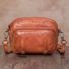 Grey Vintage Mens Leather Small Messenger Bag Side Bag Postman Bag Courier Bag for Men