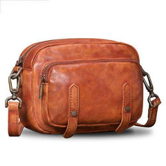 Brown Vintage Mens Leather Small Messenger Bag Side Bag Postman Bag Courier Bag for Men