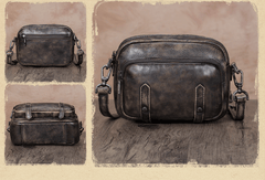 Grey Vintage Mens Leather Small Messenger Bag Side Bag Postman Bag Courier Bag for Men